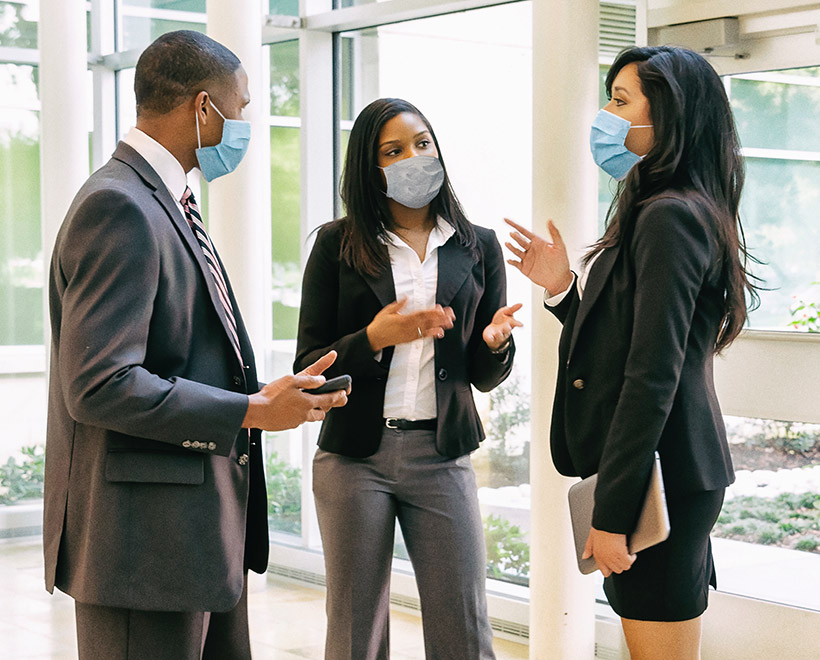 Federal workers in face masks